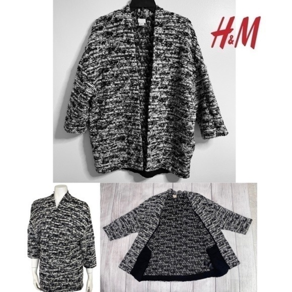H&M Sweaters - H&M Women’s Cardigan Open Front Black & White Wool Blend Nubby Sweater Size Med